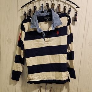 U.S. Polo Assn. Boys Navy and Cream Long Sleeve Polo